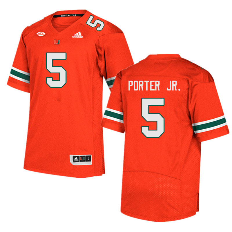 Men #5 Daryl Porter Jr. Miami Hurricanes College Football Jerseys Sale-Orange